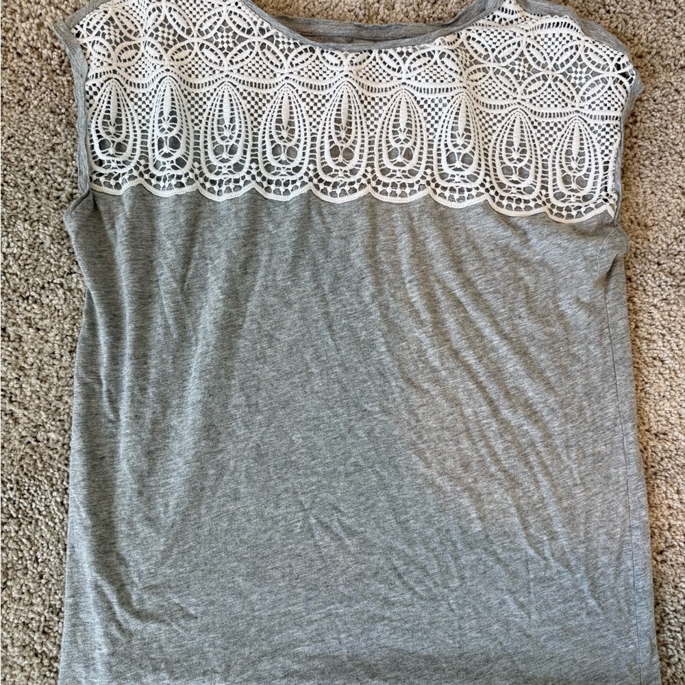 LOFT White and Gray Sleeveless Blouse with Lace